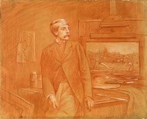 セルフポートレート（白いチョークで高まった赤いチョーク） 作： Frederick Walker